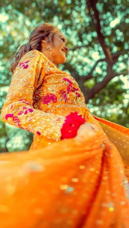 Sunset Glow Embroidered Orange Maxi Suit