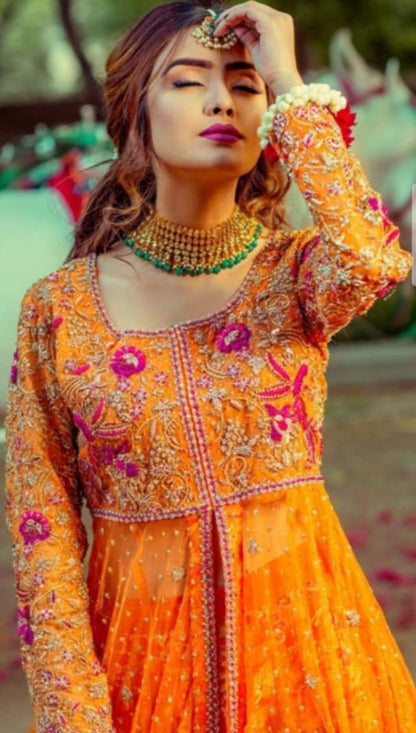 Sunset Glow Embroidered Orange Maxi Suit