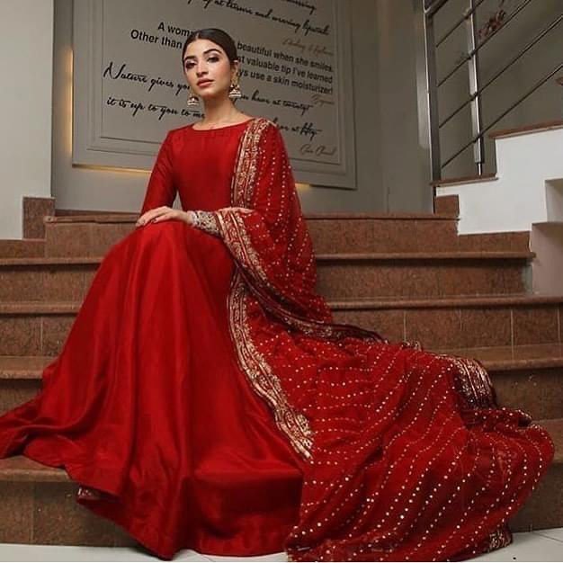 Red Maxi Embroidered Suit for Women